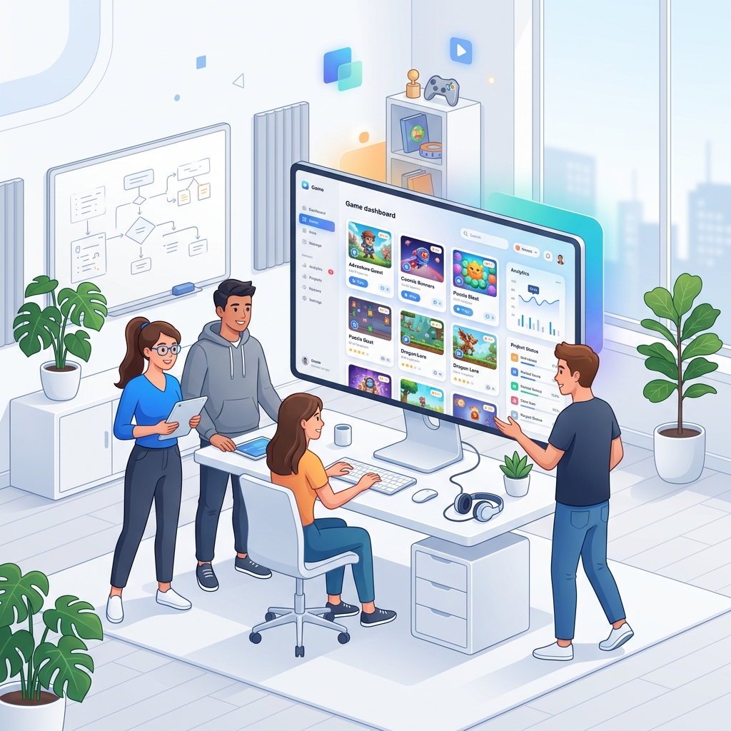 HypertechGames Studio Team Brainstorming SaaS Illustration